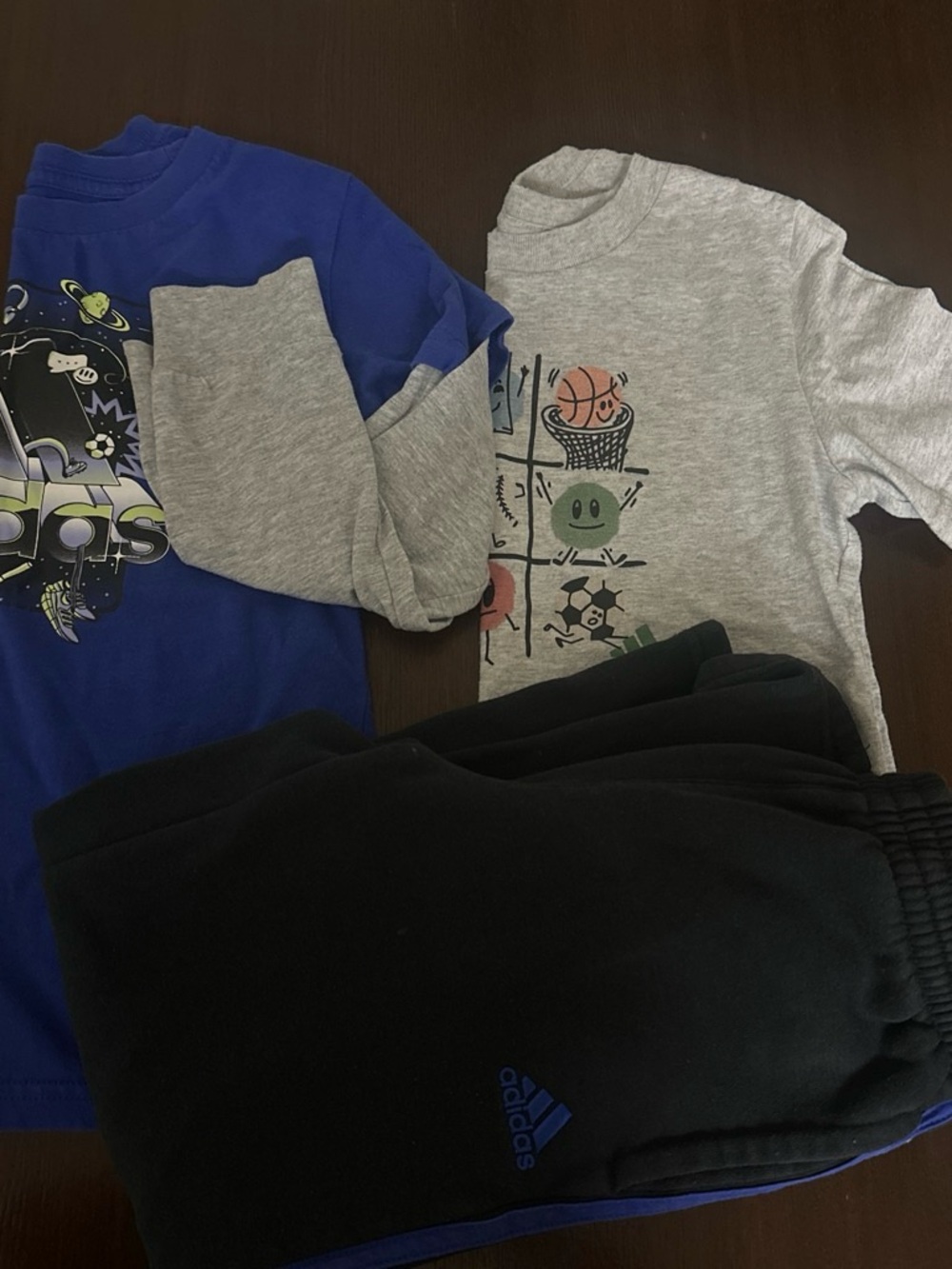 adidas Blue & Gray Long Sleeve Tees with Black Pants